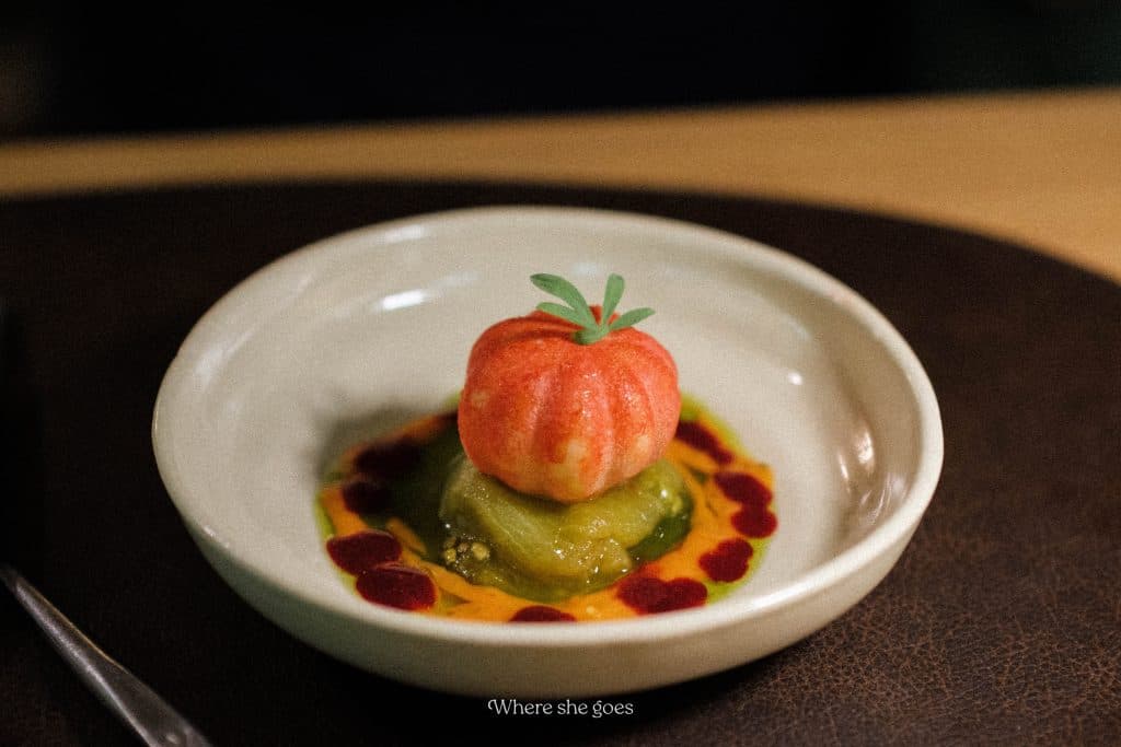 A fine dining dish of tomato made from cocoa from Mr Guss in Nérac